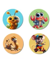Caterpillar, Crab, Camel, And Mouse. Fridge Magnets Ã¢â‚¬â€œ 4 Piece Set | 3 Inch Round Wall Fridge Decor (F22860)