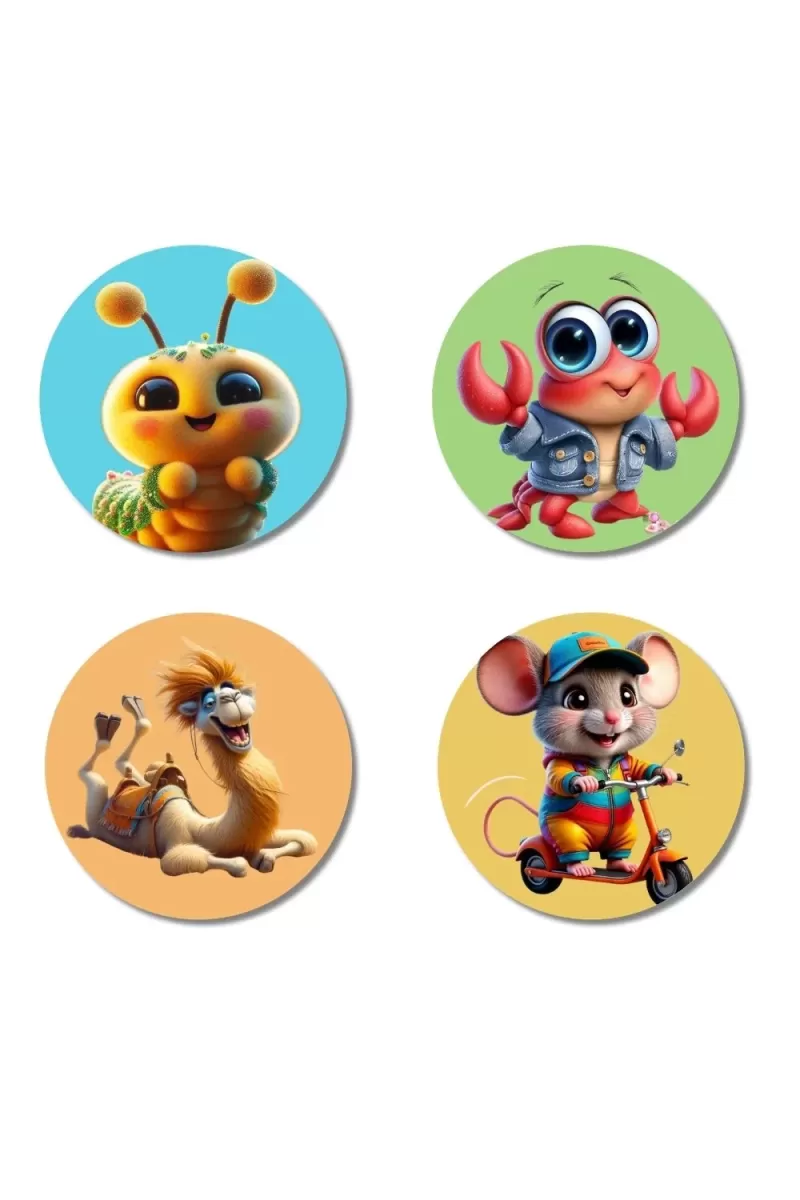 Caterpillar, Crab, Camel, And Mouse. Fridge Magnets Ã¢â‚¬â€œ 4 Piece Set | 3 Inch Round Wall Fridge Decor (F22860)