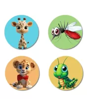 Giraffe, Mosquito, Leopard, And Grasshopper. Fridge Magnets Ã¢â‚¬â€œ 4 Piece Set | 3 Inch Round Wall Fridge Decor (F22861)