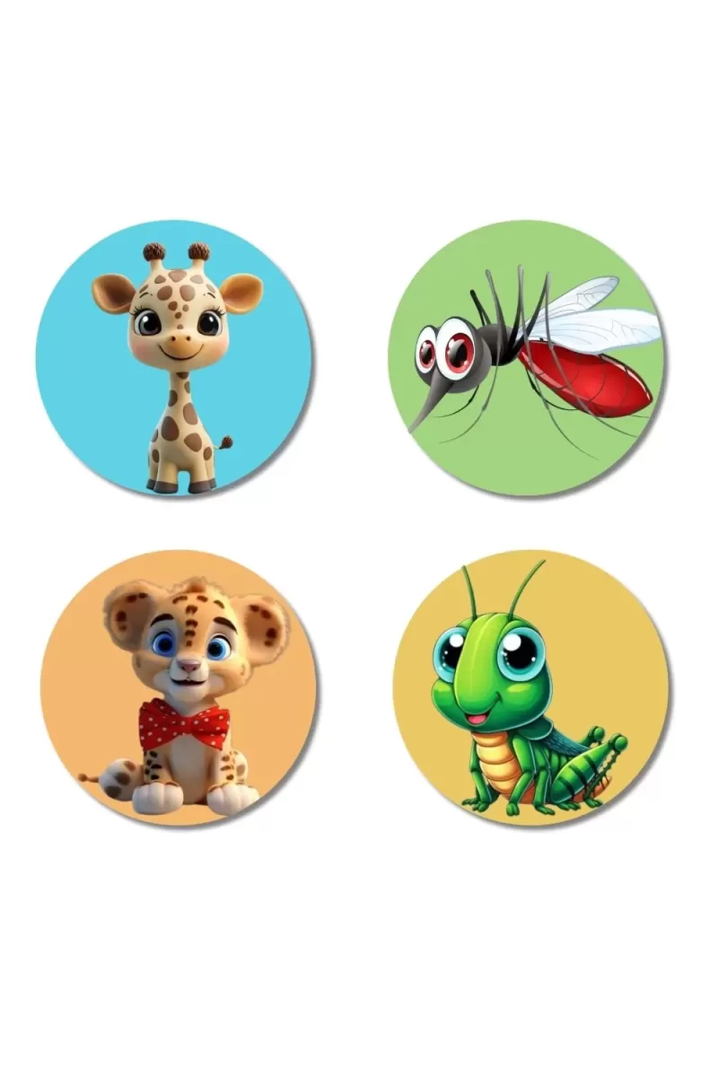 Giraffe, Mosquito, Leopard, And Grasshopper. Fridge Magnets Ã¢â‚¬â€œ 4 Piece Set | 3 Inch Round Wall Fridge Decor (F22861)