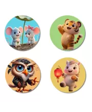 Mice, Tiger, Owl, And Piglet. Fridge Magnets Ã¢â‚¬â€œ 4 Piece Set | 3 Inch Round Wall Fridge Decor (F22864)