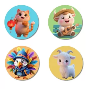 Cat, Cow, Turkey, And Goat. Fridge Magnets – 4 Piece Set | 3 Inch Round Wall Fridge Decor (F22865) Cat, Cow, Turkey, And Goat. Fridge Magnets – 4 Piece Set | 3 Inch Round Wall Fridge Decor (F22865)