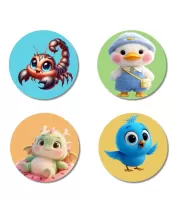 Corpion, Duck, Dragon, And Bluebird. Fridge Magnets Ã¢â‚¬â€œ 4 Piece Set | 3 Inch Round Wall Fridge Decor (F22866)