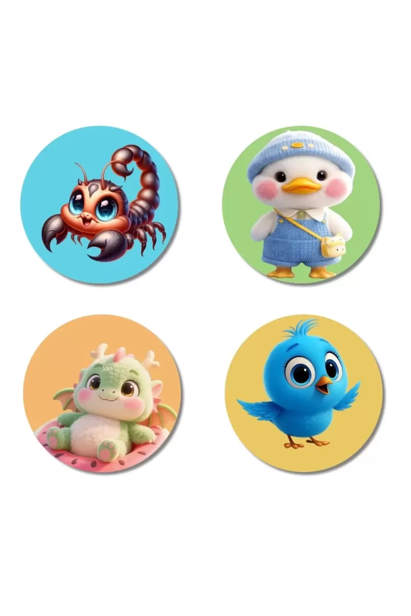 Corpion, Duck, Dragon, And Bluebird. Fridge Magnets Ã¢â‚¬â€œ 4 Piece Set | 3 Inch Round Wall Fridge Decor (F22866)