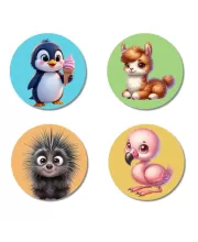 Penguin, Llama, Porcupine, And Flamingo. Fridge Magnets Ã¢â‚¬â€œ 4 Piece Set | 3 Inch Round Wall Fridge Decor (F22869)