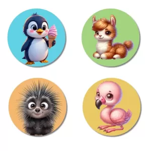 Penguin, Llama, Porcupine, And Flamingo. Fridge Magnets – 4 Piece Set | 3 Inch Round Wall Fridge Decor (F22869) Penguin, Llama, Porcupine, And Flamingo. Fridge Magnets – 4 Piece Set | 3 Inch Round Wall Fridge Decor (F22869)