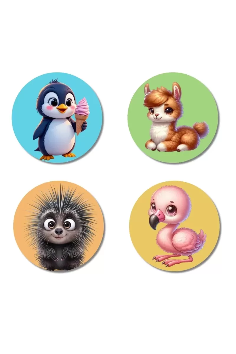 Penguin, Llama, Porcupine, And Flamingo. Fridge Magnets Ã¢â‚¬â€œ 4 Piece Set | 3 Inch Round Wall Fridge Decor (F22869)