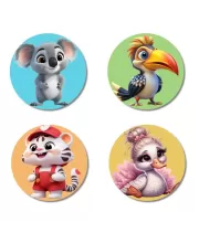 Koala, Toucan, Tiger, And Swan. Fridge Magnets Ã¢â‚¬â€œ 4 Piece Set | 3 Inch Round Wall Fridge Decor (F22870)