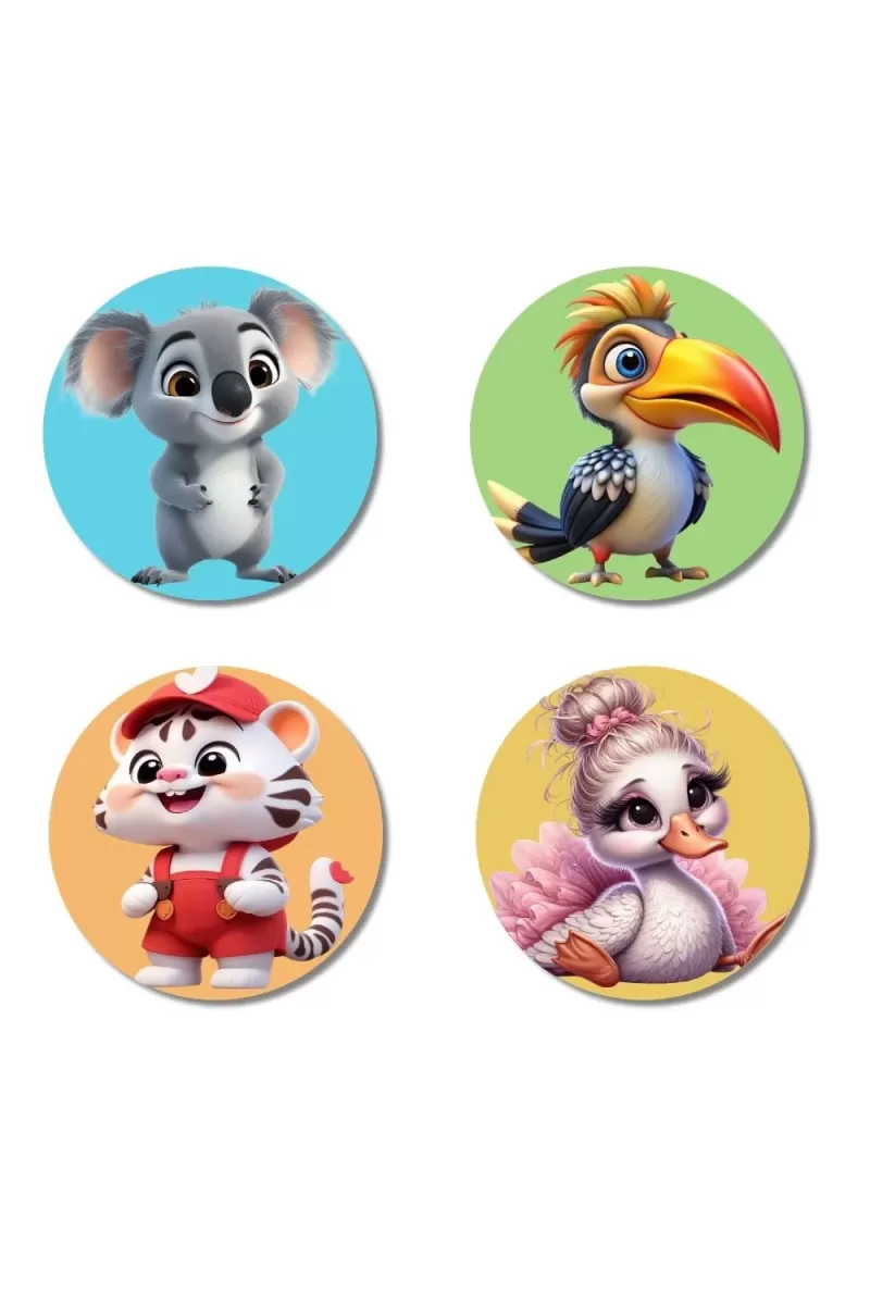 Koala, Toucan, Tiger, And Swan. Fridge Magnets Ã¢â‚¬â€œ 4 Piece Set | 3 Inch Round Wall Fridge Decor (F22870)