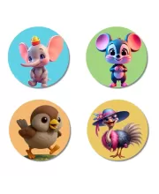 Elephant, Mouse, Sparrow, And Ostrich. Fridge Magnets Ã¢â‚¬â€œ 4 Piece Set | 3 Inch Round Wall Fridge Decor (F22853)