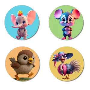 Elephant, Mouse, Sparrow, And Ostrich. Fridge Magnets – 4 Piece Set | 3 Inch Round Wall Fridge Decor (F22853) Elephant, Mouse, Sparrow, And Ostrich. Fridge Magnets – 4 Piece Set | 3 Inch Round Wall Fridge Decor (F22853)