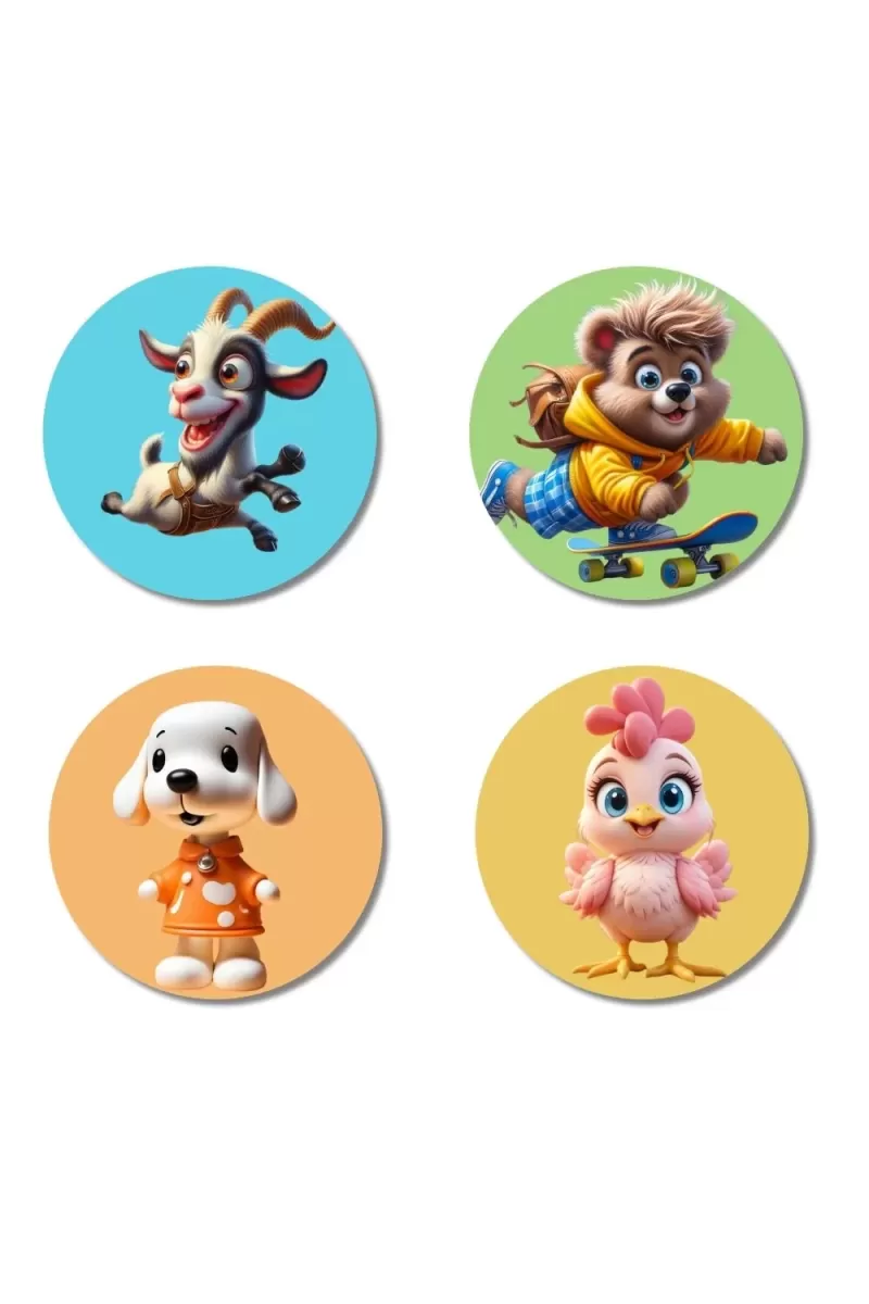 Zebra, Tiger, Lion, And Panda. Fridge Magnets Ã¢â‚¬â€œ 4 Piece Set | 3 Inch Round Wall Fridge Decor (F22854)