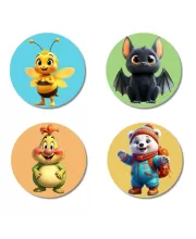 Bee, Bat, Caterpillar, And Polar Bear. Fridge Magnets  4 Piece Set | 3 Inch Round Wall Fridge Decor (F22855)