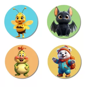 Bee, Bat, Caterpillar, And Polar Bear. Fridge Magnets – 4 Piece Set | 3 Inch Round Wall Fridge Decor (F22855) Bee, Bat, Caterpillar, And Polar Bear. Fridge Magnets – 4 Piece Set | 3 Inch Round Wall Fridge Decor (F22855)