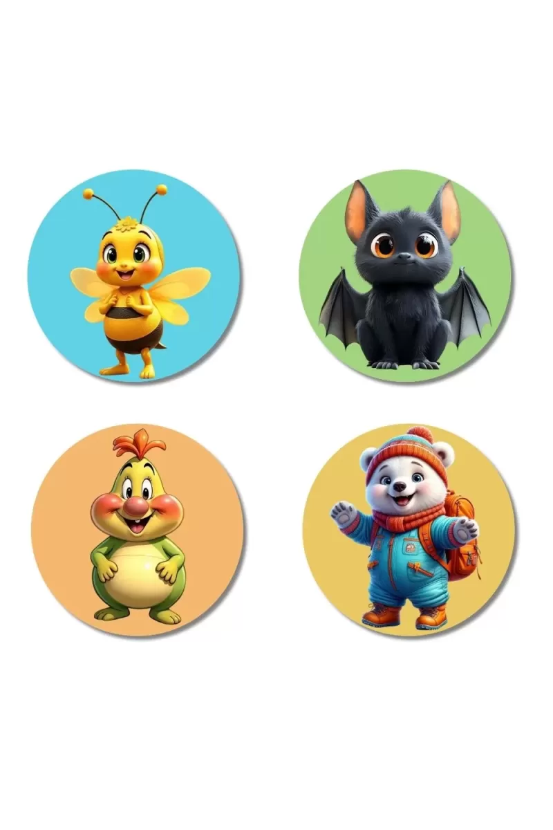 Bee, Bat, Caterpillar, And Polar Bear. Fridge Magnets Ã¢â‚¬â€œ 4 Piece Set | 3 Inch Round Wall Fridge Decor (F22855)