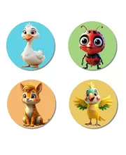 Goose, Ladybug, Fox, And Parrot. Fridge Magnets Ã¢â‚¬â€œ 4 Piece Set | 3 Inch Round Wall Fridge Decor (F22856)