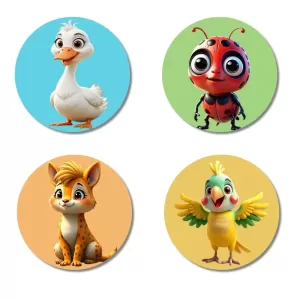 Goose, Ladybug, Fox, And Parrot. Fridge Magnets Ã¢â‚¬â€œ 4 Piece Set | 3 Inch Round Wall Fridge Decor (F22856)