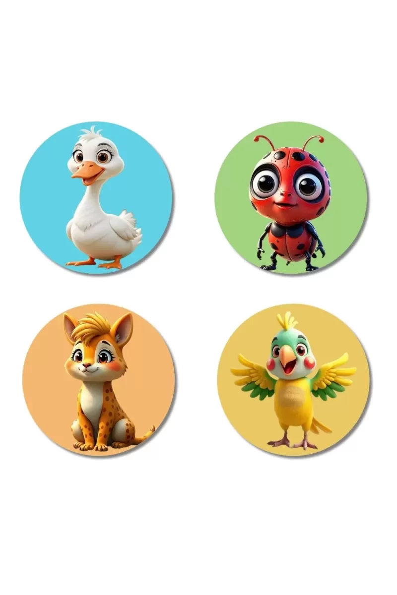 Goose, Ladybug, Fox, And Parrot. Fridge Magnets Ã¢â‚¬â€œ 4 Piece Set | 3 Inch Round Wall Fridge Decor (F22856)