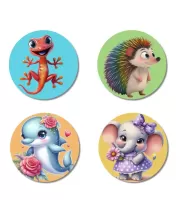 Lizard, Hedgehog, Dolphin, And Elephant. Fridge Magnets Ã¢â‚¬â€œ 4 Piece Set | 3 Inch Round Wall Fridge Decor (F22857)
