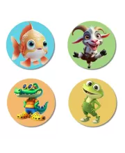 Goldfish, Goat, Crocodile, And Frog. Fridge Magnets Ã¢â‚¬â€œ 4 Piece Set | 3 Inch Round Wall Fridge Decor (F22858)