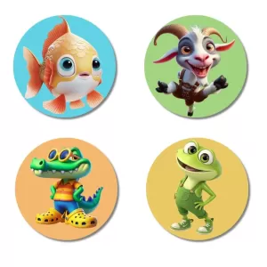 Goldfish, Goat, Crocodile, And Frog. Fridge Magnets – 4 Piece Set | 3 Inch Round Wall Fridge Decor (F22858) Goldfish, Goat, Crocodile, And Frog. Fridge Magnets – 4 Piece Set | 3 Inch Round Wall Fridge Decor (F22858)