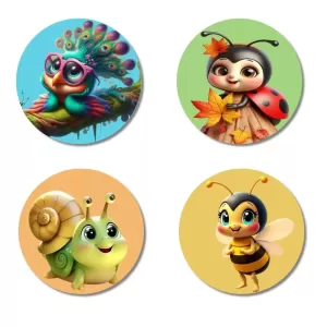 Cat, Squirrel, Koala, And Giraffe. Fridge Magnets Ã¢â‚¬â€œ 4 Piece Set | 3 Inch Round Wall Fridge Decor (F22859)