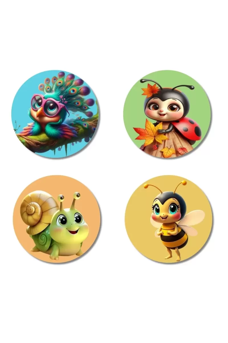 Cat, Squirrel, Koala, And Giraffe. Fridge Magnets Ã¢â‚¬â€œ 4 Piece Set | 3 Inch Round Wall Fridge Decor (F22859)
