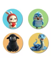 Rabbit, Bluebird, Sheep, And Snake. Fridge Magnets Ã¢â‚¬â€œ 4 Piece Set | 3 Inch Round Wall Fridge Decor (F22871)
