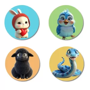 Rabbit, Bluebird, Sheep, And Snake. Fridge Magnets – 4 Piece Set | 3 Inch Round Wall Fridge Decor (F22871) Rabbit, Bluebird, Sheep, And Snake. Fridge Magnets – 4 Piece Set | 3 Inch Round Wall Fridge Decor (F22871)