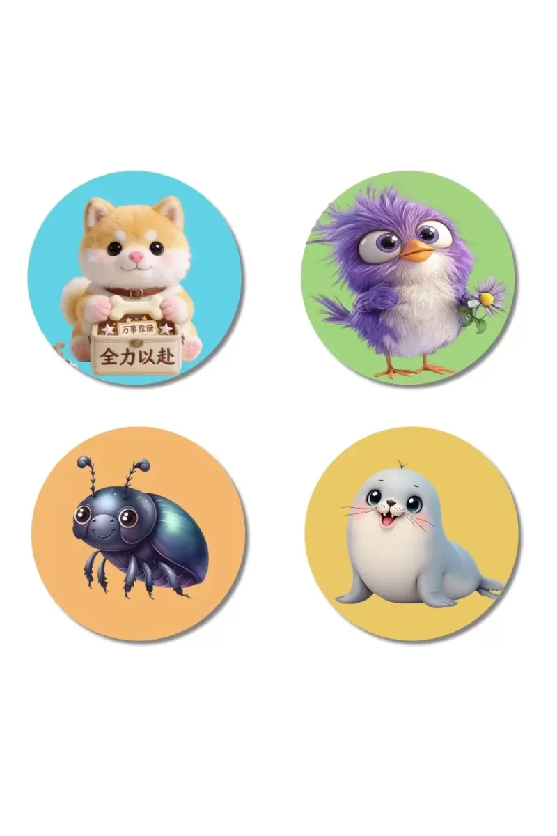 Seal, Zebra, Lion, And Shark. Fridge Magnets Ã¢â‚¬â€œ 4 Piece Set | 3 Inch Round Wall Fridge Decor (F22872)