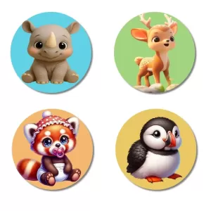 Rhino, Deer, Red Panda, And Puffin. Fridge Magnets – 4 Piece Set | 3 Inch Round Wall Fridge Decor (F22873) Rhino, Deer, Red Panda, And Puffin. Fridge Magnets – 4 Piece Set | 3 Inch Round Wall Fridge Decor (F22873)