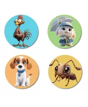 Rooster, Rabbit, Dog, And Ant. Fridge Magnets Ã¢â‚¬â€œ 4 Piece Set | 3 Inch Round Wall Fridge Decor (F22875)