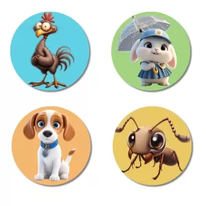 Rooster, Rabbit, Dog, And Ant. Fridge Magnets – 4 Piece Set | 3 Inch Round Wall Fridge Decor (F22875) Rooster, Rabbit, Dog, And Ant. Fridge Magnets – 4 Piece Set | 3 Inch Round Wall Fridge Decor (F22875)