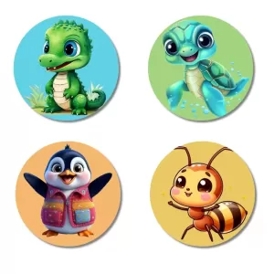 Crocodile, Turtle, Penguin, And Bee. Fridge Magnets – 4 Piece Set | 3 Inch Round Wall Fridge Decor (F22876) Crocodile, Turtle, Penguin, And Bee. Fridge Magnets – 4 Piece Set | 3 Inch Round Wall Fridge Decor (F22876)