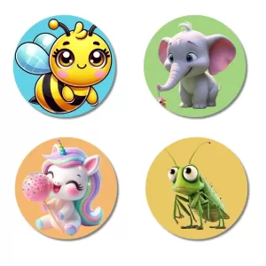 Bee, Elephant, Unicorn, And Grasshopper. Fridge Magnets – 4 Piece Set | 3 Inch Round Wall Fridge Decor (F22877) Bee, Elephant, Unicorn, And Grasshopper. Fridge Magnets – 4 Piece Set | 3 Inch Round Wall Fridge Decor (F22877)