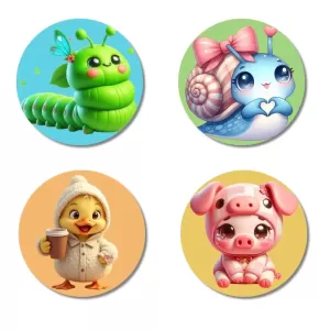 Caterpillar, Snail, Chick, And Pig. Fridge Magnets – 4 Piece Set | 3 Inch Round Wall Fridge Decor (F22878) Caterpillar, Snail, Chick, And Pig. Fridge Magnets – 4 Piece Set | 3 Inch Round Wall Fridge Decor (F22878)