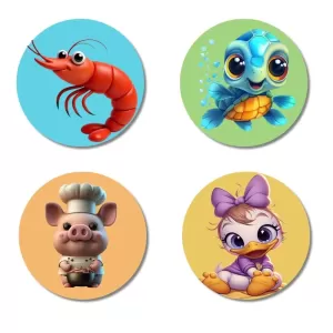 Shrimp, Turtle, Pig, And Duck. Fridge Magnets – 4 Piece Set | 3 Inch Round Wall Fridge Decor (F22880) Shrimp, Turtle, Pig, And Duck. Fridge Magnets – 4 Piece Set | 3 Inch Round Wall Fridge Decor (F22880)
