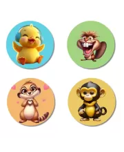 Chick, Squirrel, Meerkat, And Monkey. Fridge Magnets Ã¢â‚¬â€œ 4 Piece Set | 3 Inch Round Wall Fridge Decor (F22882)