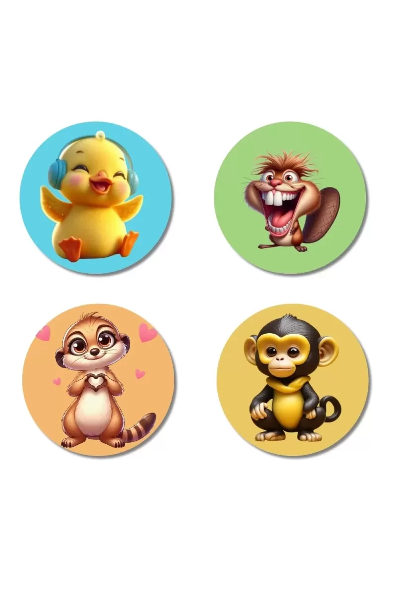 Chick, Squirrel, Meerkat, And Monkey. Fridge Magnets Ã¢â‚¬â€œ 4 Piece Set | 3 Inch Round Wall Fridge Decor (F22882)