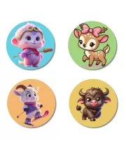 Monkey, Deer, Goat, And Bull. Fridge Magnets Ã¢â‚¬â€œ 4 Piece Set | 3 Inch Round Wall Fridge Decor (F22883)
