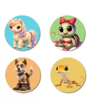 Eagle, Bear, Red Panda, And Hippo. Fridge Magnets Ã¢â‚¬â€œ 4 Piece Set | 3 Inch Round Wall Fridge Decor (F22884)