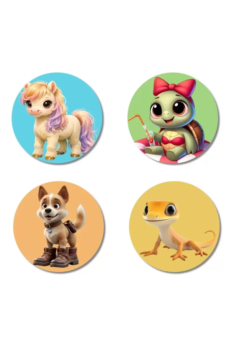 Eagle, Bear, Red Panda, And Hippo. Fridge Magnets Ã¢â‚¬â€œ 4 Piece Set | 3 Inch Round Wall Fridge Decor (F22884)