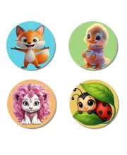 Fox, Duckling, Lion, And Ladybug. Fridge Magnets Ã¢â‚¬â€œ 4 Piece Set | 3 Inch Round Wall Fridge Decor (F22887)