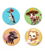 Woodpecker, Cow, Boar, And Lion. Fridge Magnets Ã¢â‚¬â€œ 4 Piece Set | 3 Inch Round Wall Fridge Decor (F22889)