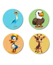 Roadrunner, Eagle, Duck, And Giraffe. Fridge Magnets Ã¢â‚¬â€œ 4 Piece Set | 3 Inch Round Wall Fridge Decor (F22890)