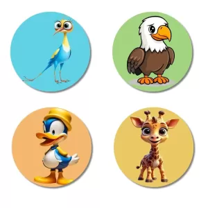 Roadrunner, Eagle, Duck, And Giraffe. Fridge Magnets Ã¢â‚¬â€œ 4 Piece Set | 3 Inch Round Wall Fridge Decor (F22890)