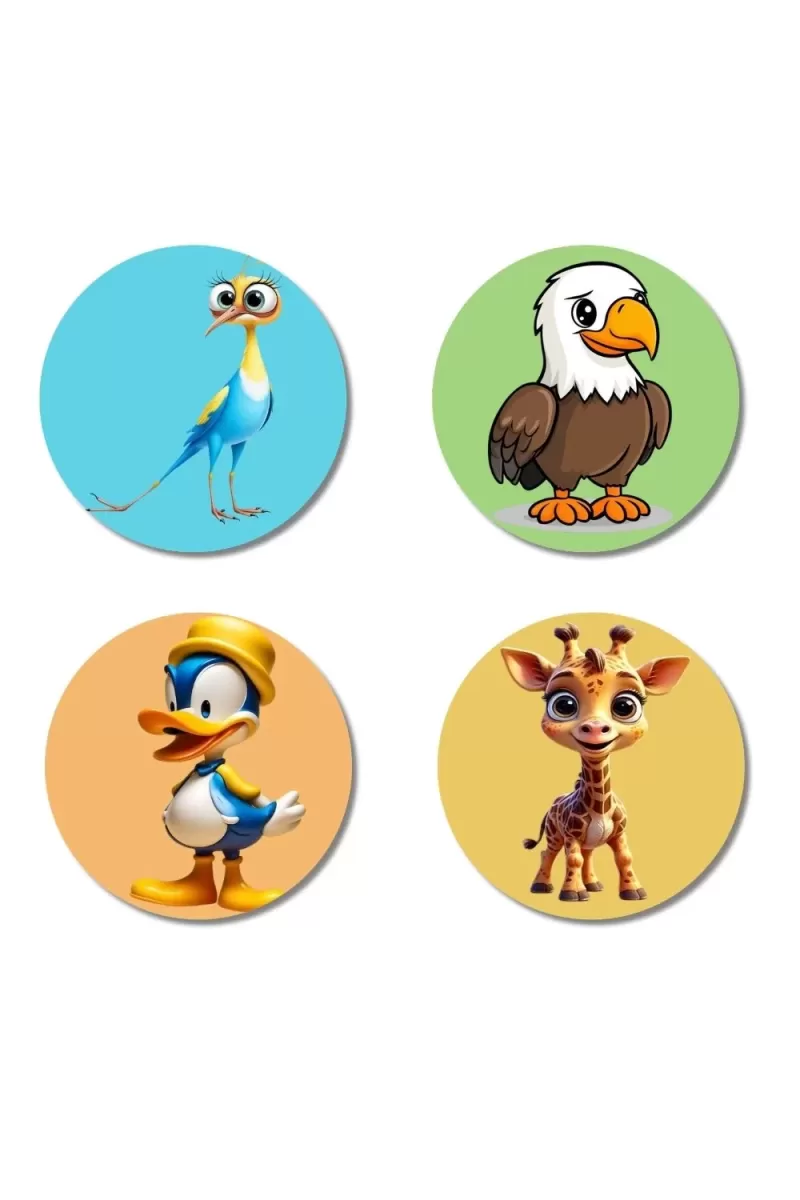 Roadrunner, Eagle, Duck, And Giraffe. Fridge Magnets Ã¢â‚¬â€œ 4 Piece Set | 3 Inch Round Wall Fridge Decor (F22890)