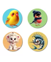 Chick, Bird, Lion, And Swordfish Fridge Magnets Ã¢â‚¬â€œ 4 Piece Set | 3 Inch Round Wall Fridge Decor (F22891)