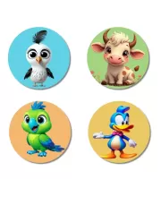 Goat, Parrot, Duck And Penguin Fridge Magnets Ã¢â‚¬â€œ 4 Piece Set | 3 Inch Round Wall Fridge Decor (F22892)