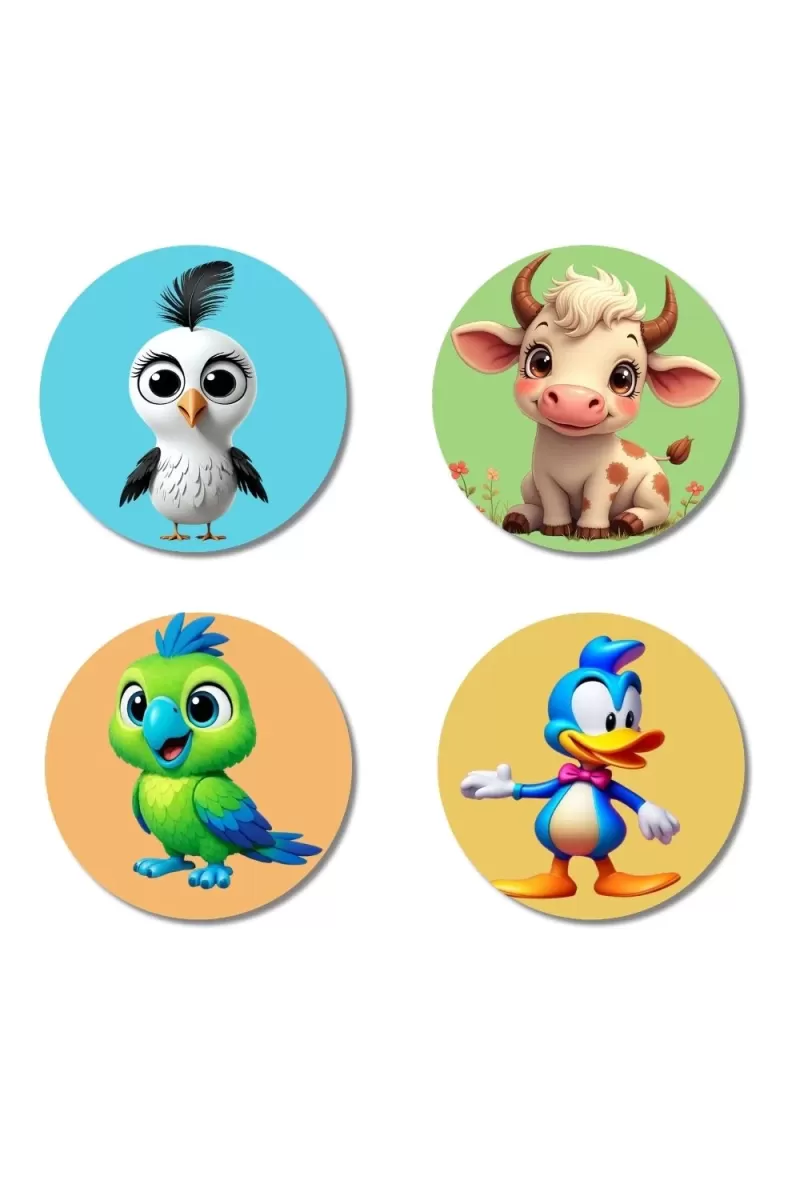 Goat, Parrot, Duck And Penguin Fridge Magnets Ã¢â‚¬â€œ 4 Piece Set | 3 Inch Round Wall Fridge Decor (F22892)